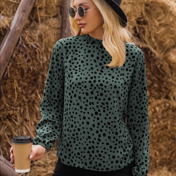 Cheetah print dot lantern sleeve blouse leopard - Picture 4 of 5